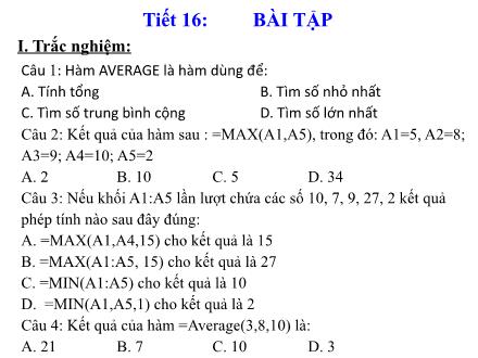 Bài giảng Tin học Lớp 7 - Tiết 16: Bài tập