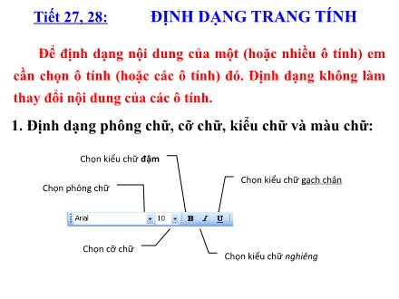 Bài giảng Tin học Lớp 7 - Tiết 27, 28: Định dạng trang tính