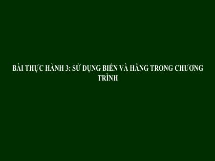 Bài giảng Tin học Lớp 8 - Tiết 16, Bài thực hành 3: Sử dụng biến và hằng trong chương trình