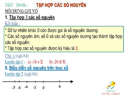 Bài giảng Toán Lớp 6 - Tiết 35+36: Tập hợp các số nguyên