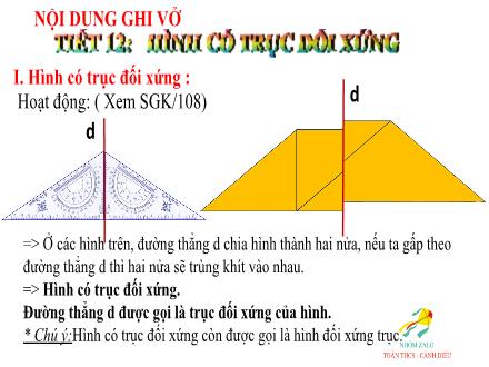 Bài giảng Toán Lớp 6 - Tuần 12, Tiết 12: Hình có trục đối xứng