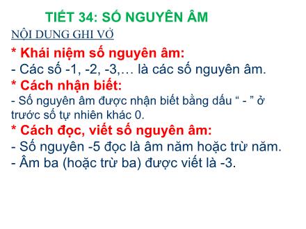 Bài giảng Toán Lớp 6 - Tuần 12, Tiết 34: Số nguyên âm
