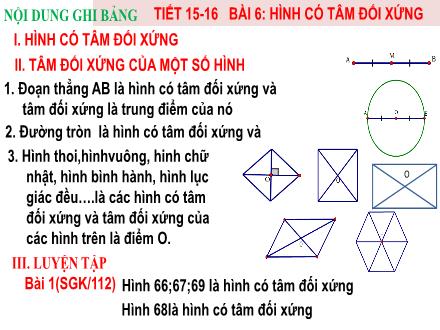 Giáo án Hình học Lớp 6 - Tiết 15+16, Bài 6: Hình có tâm đối xứng