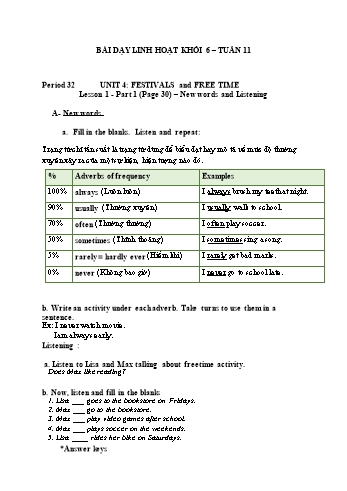 Giáo án Tiếng Anh Lớp 6 - Tuần 11