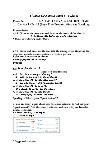 Giáo án Tiếng Anh Lớp 6 - Tuần 12