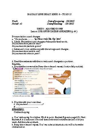 Giáo án Tiếng Anh Lớp 6 - Tuần 15