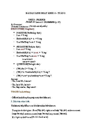 Giáo án Tiếng Anh Lớp 6 - Tuần 8