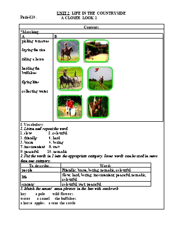 Giáo án Tiếng Anh Lớp 8 - Unit 2: Life in the countryside - Period 10: A closer look 1