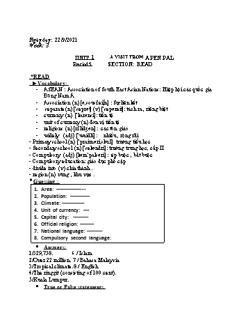 Giáo án Tiếng Anh Lớp 9 - Unit 1: A visit from a pen pal - Period 5+6: Read+Write - Năm học 2021-2022
