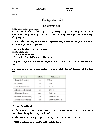 Giáo án Vật lí Lớp 6 - Tuần 11, Tiết 11: Ôn tập chủ đề 1