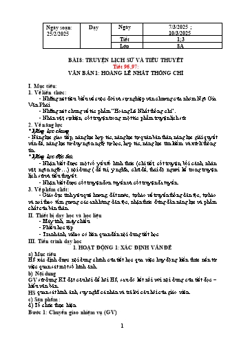 Kế hoạch bài dạy Ngữ văn 8 - Bài 8: Truyện lịch sử và tiểu thuyết - Năm học 2024-2025