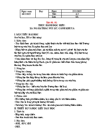Kế hoạch bài dạy Ngữ văn 8 - Bài: Thực hành đọc hiểu Xa ngắm thác núi Lư. Cảnh khuya - Năm học 2024-2025