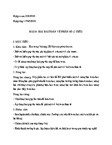 Kế hoạch bài dạy Toán 6 - Bài 10: Hai bài toán về phân số - Năm học 2023-2024