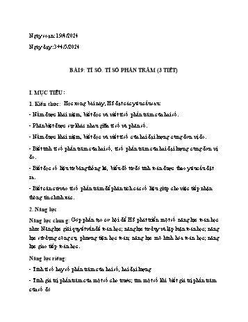 Kế hoạch bài dạy Toán 6 - Bài 9: Tỉ số. Tỉ số phần trăm - Năm học 2023-2024