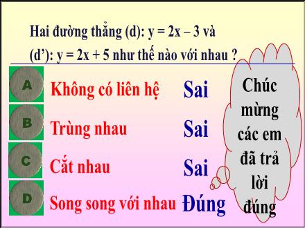 Bài giảng Toán 9 - Bài 5: Hệ số góc của đường thẳng y=ax+b (a#0)