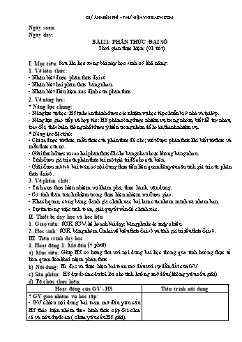 Kế hoạch bài dạy Toán Lớp 8 (Đại số) - Bài 21: Phân thức đại số