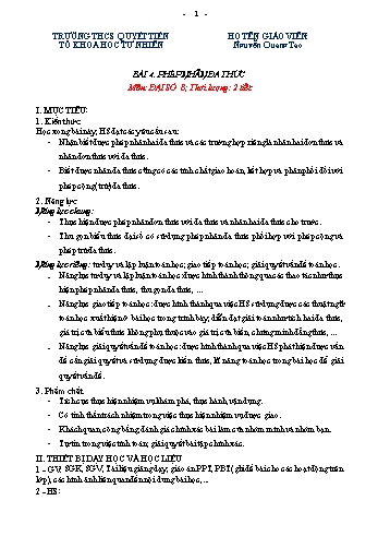 Kế hoạch bài dạy Toán Lớp 8 (Đại số) - Bài 4: Phép nhân đa thức - Nguyễn Quang Tạo
