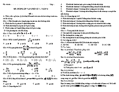 6 Đề ôn tập cuối học kì I môn Toán 8