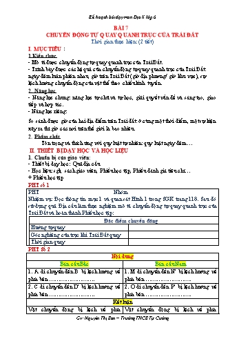 Bài giảng Địa lí 6 - Bài 7: Chuyển động tự quay quanh trục của Trái Đất