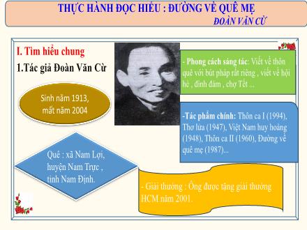 Bài giảng Ngữ văn 8 - Bài: Thực hành đọc hiểu Đường về quê mẹ