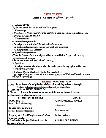 Bài giảng Tiếng Anh 7 - Unit 7: Traffic - Lesson 2