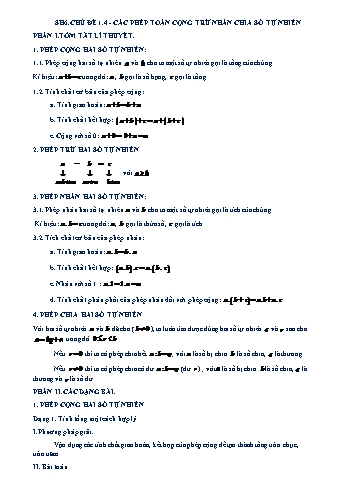Chuyên đề bồi dưỡng học sinh giỏi Số học 6 - Phần 1.4: Các phép toán cộng trừ nhân chia số tự nhiên
