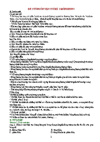 Đề cương ôn tập cuối học kì I môn Khoa học tự nhiên 6