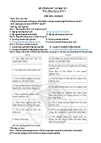 Đề cương ôn tập cuối học kì I môn Khoa học tự nhiên 9