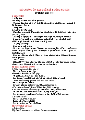 Đề cương ôn tập giữa học kì I môn Công nghệ 8 năm học 2024-2025