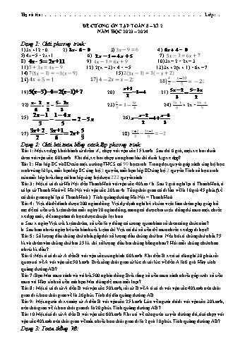 Đề cương ôn tập học kì II môn Toán 8 năm học 2023-2024