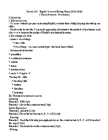 Đề kiểm tra chất lượng học kì II môn Tiếng Anh 9 (Có đáp án + Ma trận)