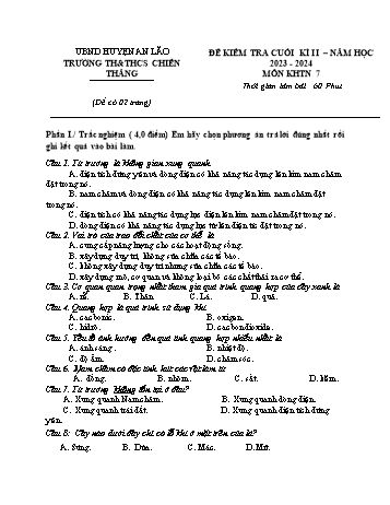 Đề kiểm tra cuối học kì II môn Khoa học tự nhiên 7 năm học 2023-2024 trường Tiểu học Chiến Thắng