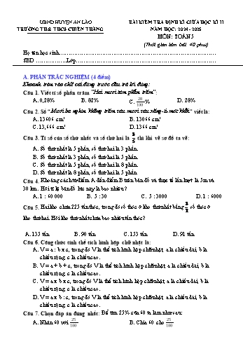 Đề kiểm tra định kỳ cuối học kỳ II môn Toán 5 năm học 2024-2025 trường Tiểu học Chiến Thắng (Có đáp án)