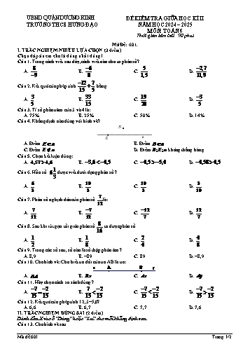 Đề kiểm tra giữa học II môn Toán 6 năm học 2024-2025 - Trường THCS Hưng Đạo