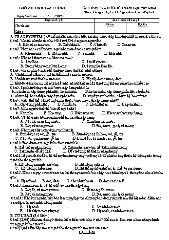 Đề kiểm tra giữa học kì I môn Công nghệ 6 năm học 2023-2024 - Trường THCS Tân Thắng (Có đáp án)