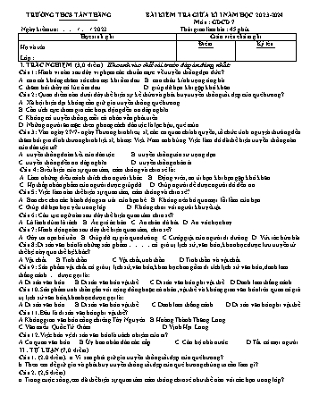 Đề kiểm tra giữa học kì I môn Giáo dục công dân 7 năm học 2023-2024 - Trường THCS Tân Thắng (Có đáp án)