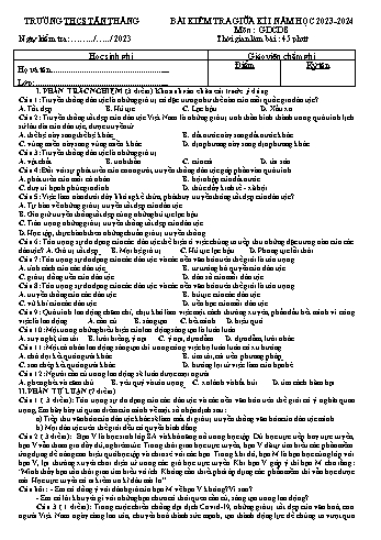 Đề kiểm tra giữa học kì I môn Giáo dục công dân 8 năm học 2023-2024 - Trường THCS Tân Thắng (Có đáp án)