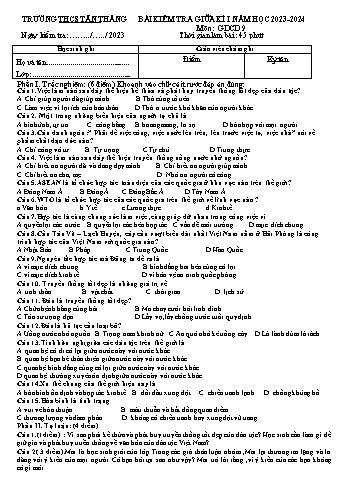 Đề kiểm tra giữa học kì I môn Giáo dục công dân 9 năm học 2023-2024 - Trường THCS Tân Thắng (Có đáp án)