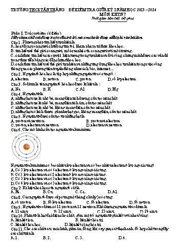 Đề kiểm tra giữa học kì I môn Khoa học tự nhiên 7 năm học 2023-2024 - Trường THCS Tân Thắng (Có đáp án)