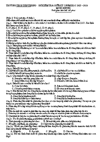 Đề kiểm tra giữa học kì I môn Khoa học tự nhiên 8 năm học 2023-2024 - Trường THCS Tân Thắng (Có đáp án)