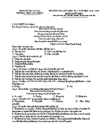Đề kiểm tra giữa học kì I môn Ngữ văn 6 năm học 2023-2024 - Trường THCS Tân Thắng (Có đáp án)