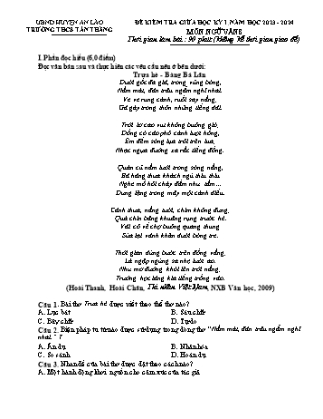 Đề kiểm tra giữa học kì I môn Ngữ văn 8 năm học 2023-2024 - Trường THCS Tân Thắng (Có đáp án)