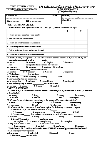 Đề kiểm tra giữa học kì I môn Tiếng Anh 6 năm học 2023-2024 - Trường THCS Tân Thắng