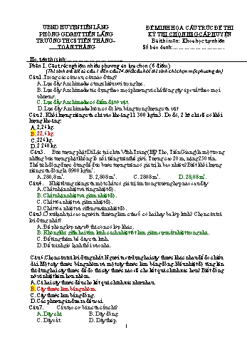 Đề thi minh họa cấu trúc đề thi kỳ thi chọn HSG cấp Huyện môn Khoa học tự nhiên (Có đáp án)