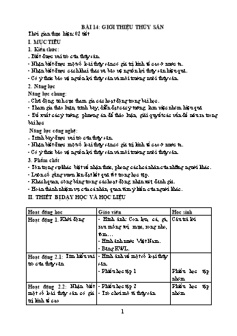 Giáo án Công nghệ 7 (Kết nối tri thức) - Bài 14: Giới thiệu thủy sản