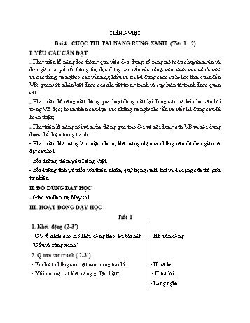 Giáo án Tiếng Việt 1 - Bài 4: Cuộc thi tài năng rừng xanh (Tiết 1+2)
