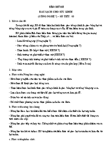 Kế hoạch bài dạy Công nghệ 7 - Chủ đề: Rau sạch cho sức khỏe