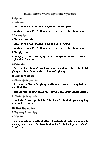 Kế hoạch bài dạy Công nghệ 7 (Kết nối tri thức) - Bài 11: Phòng và trị bệnh cho vật nuôi