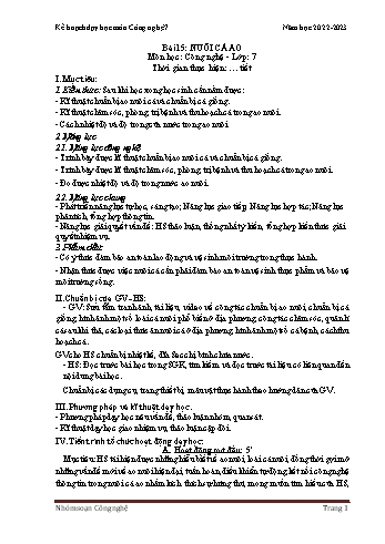 Kế hoạch bài dạy Công nghệ 7 (Kết nối tri thức) - Bài 15: Nuôi cá ao - Năm học 2022-2023