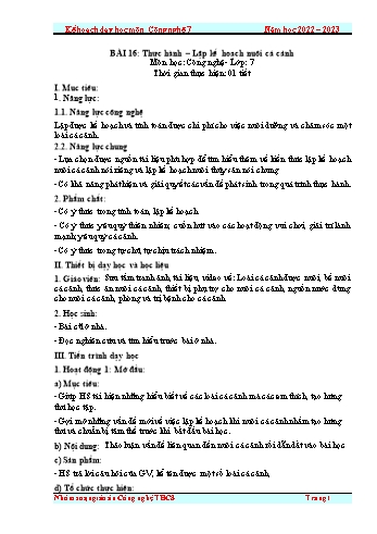Kế hoạch bài dạy Công nghệ 7 (Kết nối tri thức) - Bài 16: Thực hành Lập kế hoạch nuôi cá cảnh - Năm học 2022-2023